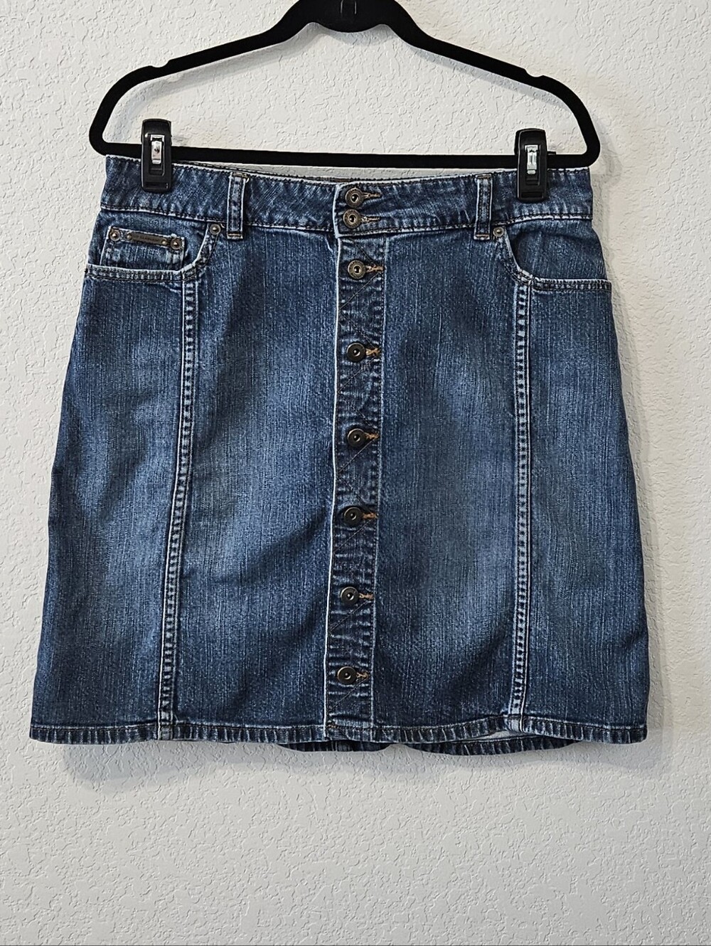 Liz Claiborne Button-Front Denim Midi Skirt in Blue Size 14P